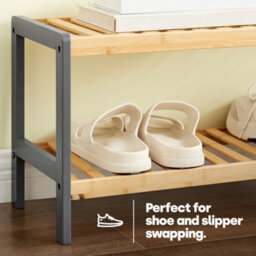 Livivo 2-Tier Natural Bamboo Shoe Rack With 2 Shelves, Large Storage Capacity, Wooden Shoe Stand & Organiser - Grey/natural - thumbnail 5