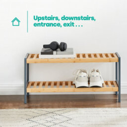 Livivo 2-Tier Natural Bamboo Shoe Rack With 2 Shelves, Large Storage Capacity, Wooden Shoe Stand & Organiser - Grey/natural - thumbnail 6