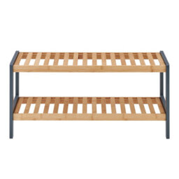 Livivo 2-Tier Natural Bamboo Shoe Rack With 2 Shelves, Large Storage Capacity, Wooden Shoe Stand & Organiser - Grey/natural - thumbnail 2