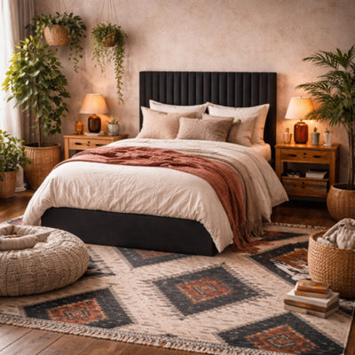 Wyld Haus Dublin 4Ft6 Black Velvet Ottoman Bed Tall Ribbed Headboard - image 1