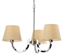 Luminosa Lighting Luminosa Fairmont Multi Arm Chandelier 3 Light Polished Stainless Steel, Cream Linen Shade, E14