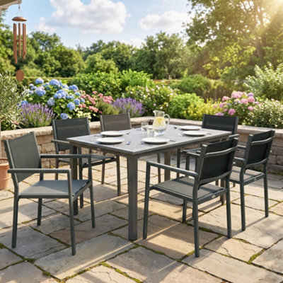Outsunny Garden Dining Set With Acacia Wood Table Top, Stackable Chairs - image 1
