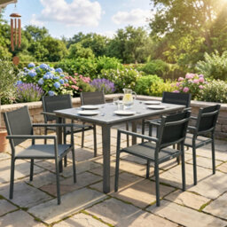 Outsunny Garden Dining Set With Acacia Wood Table Top, Stackable Chairs - thumbnail 1