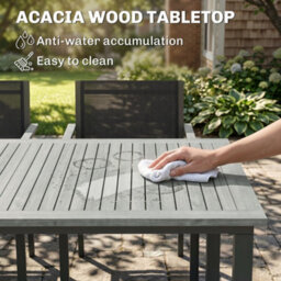 Outsunny Garden Dining Set With Acacia Wood Table Top, Stackable Chairs - thumbnail 4