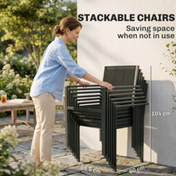 Outsunny Garden Dining Set With Acacia Wood Table Top, Stackable Chairs - thumbnail 5