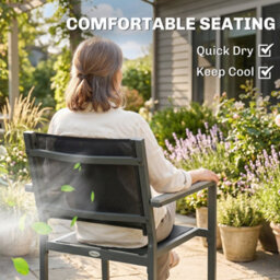 Outsunny Garden Dining Set With Acacia Wood Table Top, Stackable Chairs - thumbnail 6
