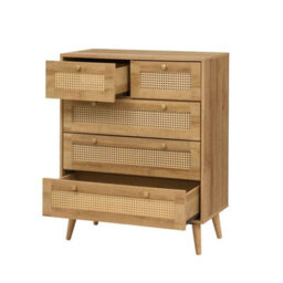 Manila Oak & Pvc Rattan Chest Of 3+2 Drawers Bedroom Storage Furniture - thumbnail 5