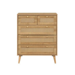 Manila Oak & Pvc Rattan Chest Of 3+2 Drawers Bedroom Storage Furniture - thumbnail 4