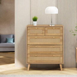 Manila Oak & Pvc Rattan Chest Of 3+2 Drawers Bedroom Storage Furniture - thumbnail 1