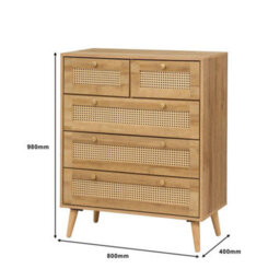 Manila Oak & Pvc Rattan Chest Of 3+2 Drawers Bedroom Storage Furniture - thumbnail 3