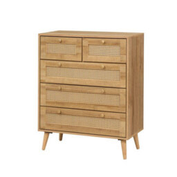 Manila Oak & Pvc Rattan Chest Of 3+2 Drawers Bedroom Storage Furniture - thumbnail 2