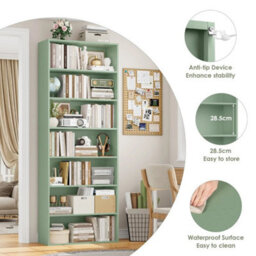 Green 7 Tiers Bookcase 209.5Cm Tall Living Room Bookshelf Free Standing Display Shelf - thumbnail 3