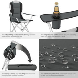 Tectake Camping Chair - Padded Seat With Carry Bag - Grey - Set Of 4 - thumbnail 5
