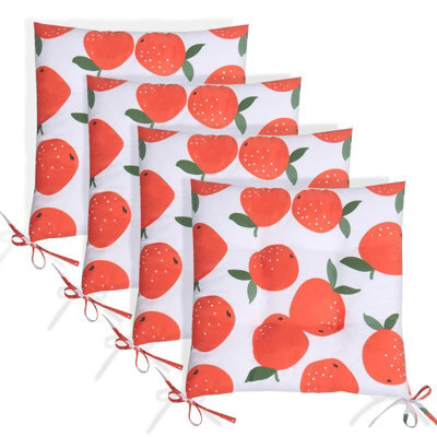 OHS Seat Pads 4 Garden Chairs Cover Ties Oranges Outdoor Cushions