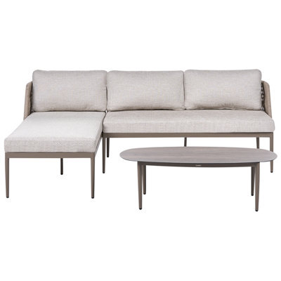 Beliani Garden Corner Sofa With Table 3 Seater Leffe Right Hand Metal Beige - image 1