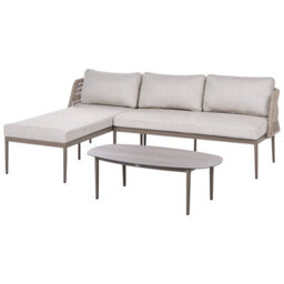 Beliani Garden Corner Sofa With Table 3 Seater Leffe Right Hand Metal Beige - thumbnail 4