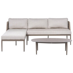Beliani Garden Corner Sofa With Table 3 Seater Leffe Right Hand Metal Beige - thumbnail 1