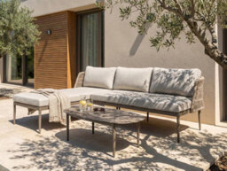 Beliani Garden Corner Sofa With Table 3 Seater Leffe Right Hand Metal Beige - thumbnail 2