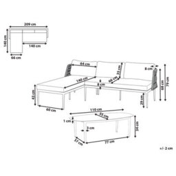 Beliani Garden Corner Sofa With Table 3 Seater Leffe Right Hand Metal Beige - thumbnail 3