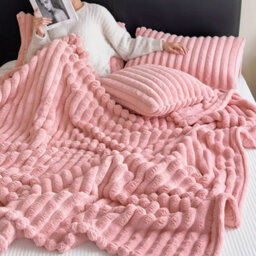 Thehotsale Flannel Super Soft Warm Reversible Fluffy Striped Throw Blanket Pink 150Cm W X 100Cm D Livingroom Bedroom Patio - thumbnail 4