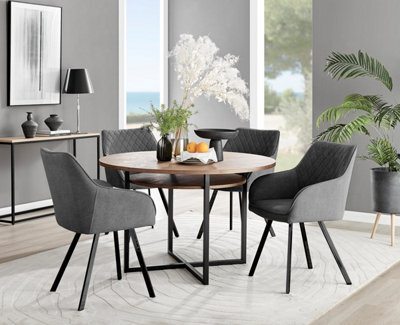 Furniturebox Uk Adley Brown Wood Storage Dining Table & 4 Dark Grey Falun Black Leg Chairs - image 1