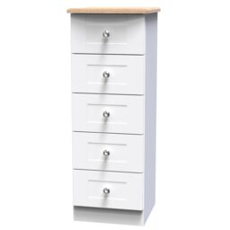 Santander Ready Assembled Matt White & Oak 5 Drawer Wide Bedside Chest (H)1074mm (W)395mm (D)411mm - thumbnail 2