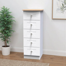 Santander Ready Assembled Matt White & Oak 5 Drawer Wide Bedside Chest (H)1074mm (W)395mm (D)411mm - thumbnail 1