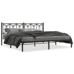 Berkfield Metal Bed Frame Without Mattress With Headboard Black 193X203Cm - thumbnail 2