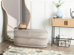 Beliani Upholstered Bench Ellendale Velvet Taupe - thumbnail 2