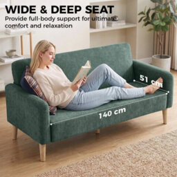 2 Seater Sofa, Small Couch With Wide And Deep Seat, Dark Green - thumbnail 5