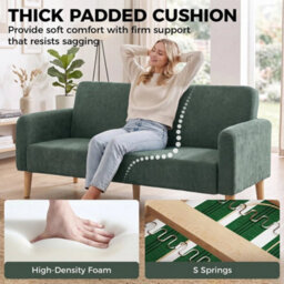 2 Seater Sofa, Small Couch With Wide And Deep Seat, Dark Green - thumbnail 4
