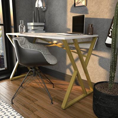 Decorotika Gyza Study And Writing Desk White Marble Effect Gold - image 1