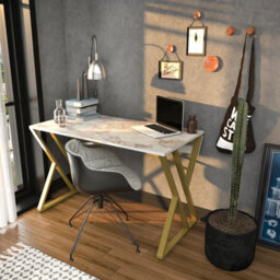 Decorotika Gyza Study And Writing Desk White Marble Effect Gold - thumbnail 3