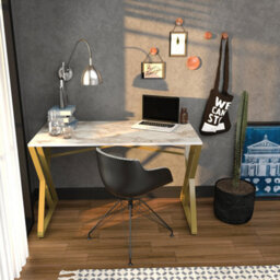 Decorotika Gyza Study And Writing Desk White Marble Effect Gold - thumbnail 2