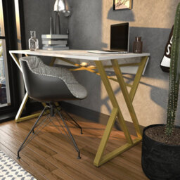 Decorotika Gyza Study And Writing Desk White Marble Effect Gold - thumbnail 1