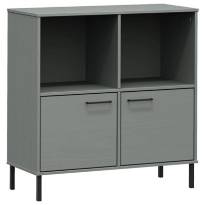 Vidaxl Bookcase With Metal Legs Grey 90X35X90.5 Cm Solid Wood Oslo - image 1
