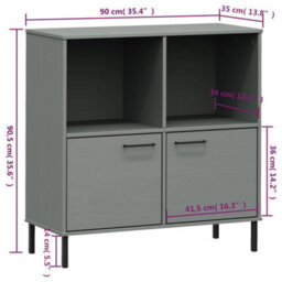 Vidaxl Bookcase With Metal Legs Grey 90X35X90.5 Cm Solid Wood Oslo - thumbnail 8