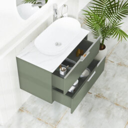Royal Bathrooms Evora 800mm Sage Green Fluted Wall Hung Countertop Vanity Unit 2 Drawer With Cesar Basin - thumbnail 3