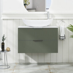 Royal Bathrooms Evora 800mm Sage Green Fluted Wall Hung Countertop Vanity Unit 2 Drawer With Cesar Basin - thumbnail 1