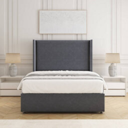 Bsspoke Austin Divan Bed Set Steel Plush Velvet 54Inch Wingedback Headboard & Mattress & No Drawers In 3Ft 4Ft 4Ft6 5Ft 6Ft - thumbnail 1