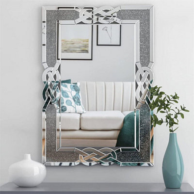 Artloge 90X60Cm Crushed Diamond Wall Mirror Diamante Gems Crystal Sparkly Silver Home Décor - image 1