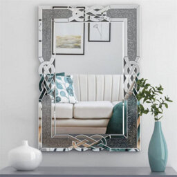 Artloge 90X60Cm Crushed Diamond Wall Mirror Diamante Gems Crystal Sparkly Silver Home Décor - thumbnail 1
