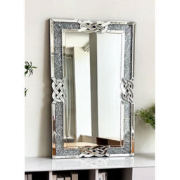 Artloge 90X60Cm Crushed Diamond Wall Mirror Diamante Gems Crystal Sparkly Silver Home Décor - thumbnail 3