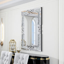 Artloge 90X60Cm Crushed Diamond Wall Mirror Diamante Gems Crystal Sparkly Silver Home Décor - thumbnail 5