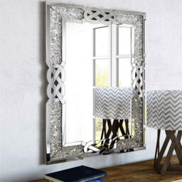Artloge 90X60Cm Crushed Diamond Wall Mirror Diamante Gems Crystal Sparkly Silver Home Décor - thumbnail 7