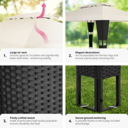 Tectake Gazebo Mona - 4 X 3 M, Double Roof System, Water-Repellent, 50+ Uv Protection 400 X 300 X 265 Cm - Black/cream - thumbnail 5