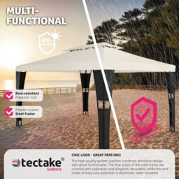 Tectake Gazebo Mona - 4 X 3 M, Double Roof System, Water-Repellent, 50+ Uv Protection 400 X 300 X 265 Cm - Black/cream - thumbnail 4