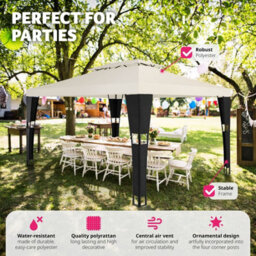 Tectake Gazebo Mona - 4 X 3 M, Double Roof System, Water-Repellent, 50+ Uv Protection 400 X 300 X 265 Cm - Black/cream - thumbnail 3