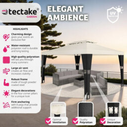 Tectake Gazebo Mona - 4 X 3 M, Double Roof System, Water-Repellent, 50+ Uv Protection 400 X 300 X 265 Cm - Black/cream - thumbnail 2