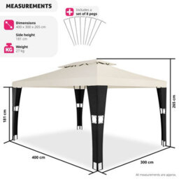 Tectake Gazebo Mona - 4 X 3 M, Double Roof System, Water-Repellent, 50+ Uv Protection 400 X 300 X 265 Cm - Black/cream - thumbnail 6
